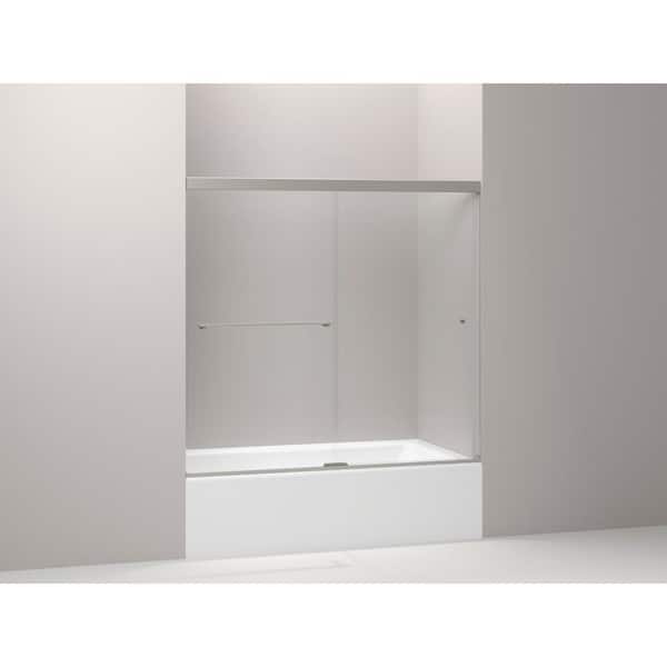 KOHLER Revel 57-60 in. x 56 in. Frameless Sliding Bathdoor in Anodized Brushed Nickel with Handle