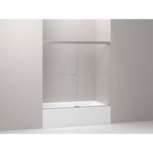 Revel 57-60 in. x 56 in. Frameless Sliding Bathdoor in Anodized Brushed Nickel with Handle
