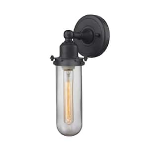 Centri 1-Light Matte Black Wall Sconce with Clear Glass Shade