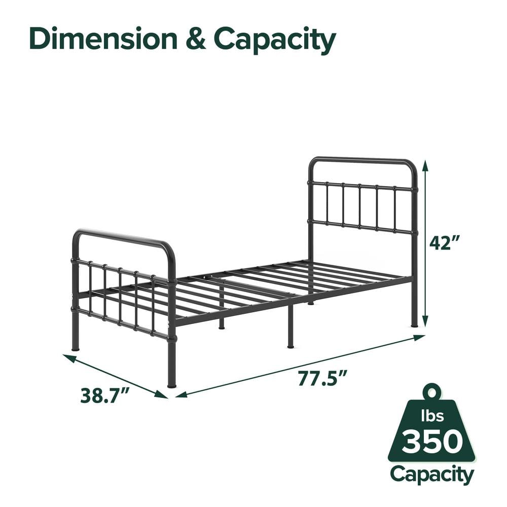 Florence Black Metal Twin Platform Bed Frame with Spindle Headboard