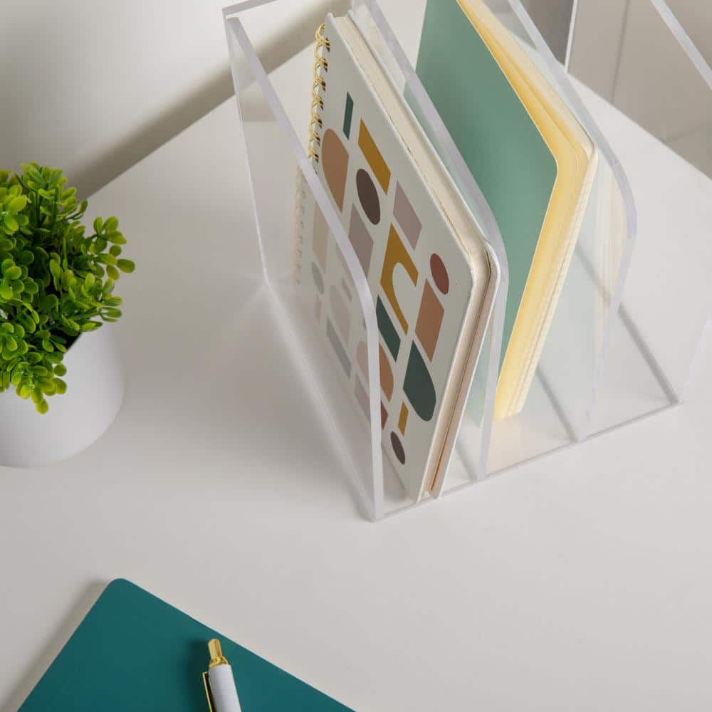 Clear Acrylic 3 Section File Holder with Anti-Slip Feet