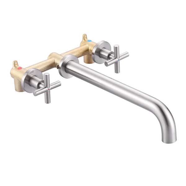 2-Handle Wall Mount Roman Tub Faucet in Brushed Nickel (Valve Included)