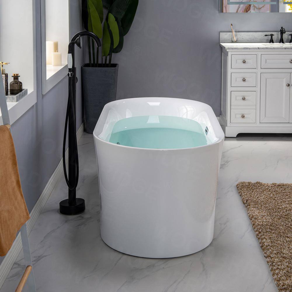 67" White Freestanding Acrylic Air Soaking Bathtub with Brushed Nickel Trim