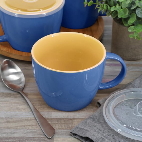 Gibson Home On The Go 25 fl. oz. Blue Stoneware Soup Bowl Cup Set