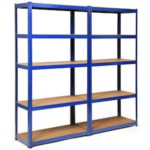 2-Pieces72 in. Heavy Duty Steel 5 Level Garage Shelf Storage Adjustable Shelves Blue
