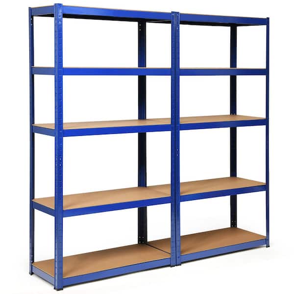 2-Pieces72 in. Heavy Duty Steel 5 Level Garage Shelf Storage Adjustable Shelves Blue