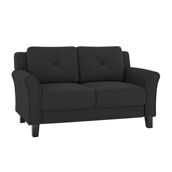 JAYDEN CREATION Winston Black Modern 57 in. Flared Arm Polyester Rectangle Slipcovered Loveseat Sofa