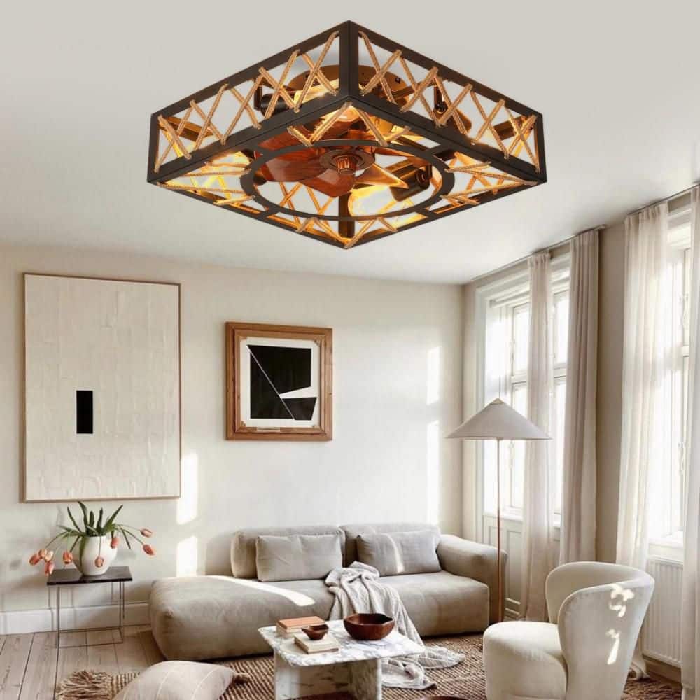 18 in. Indoor Black Flush Mount Industrial Caged Ceiling Fan with LED Bulb price history on PriceWatchPro