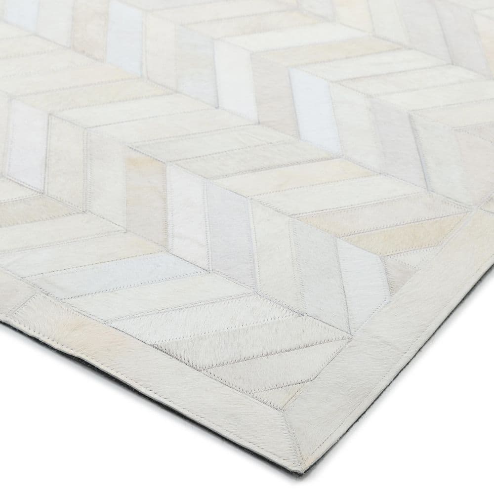 Meir Handmade Ivory Geometric 9' x 12' Wool & Cowhide Rug