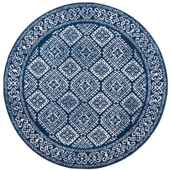Tulum 12 ft. x 12 ft. Navy/Ivory Tribal Round Rug