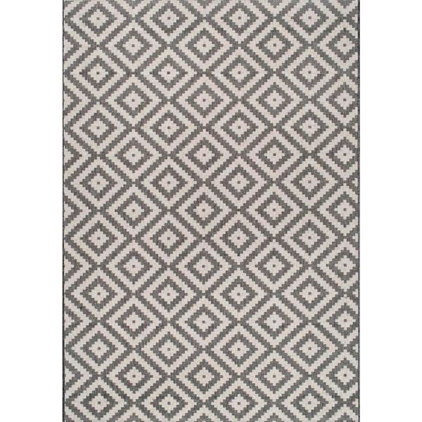 nuLOOM Marybelle Tribal Diamond Gray 9 ft. x 13 ft. Indoor/Outdoor Patio Area Rug