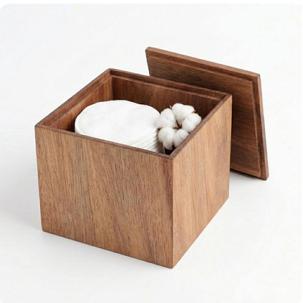 Freestanding Square Cotton Jar Wood Storage Box with Lid in Brown Acacia price history on PriceWatchPro