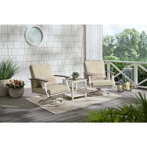Marina Point White Steel Outdoor Patio Swivel Lounge Chair with CushionGuard Putty Tan Cushions (2-Pack)