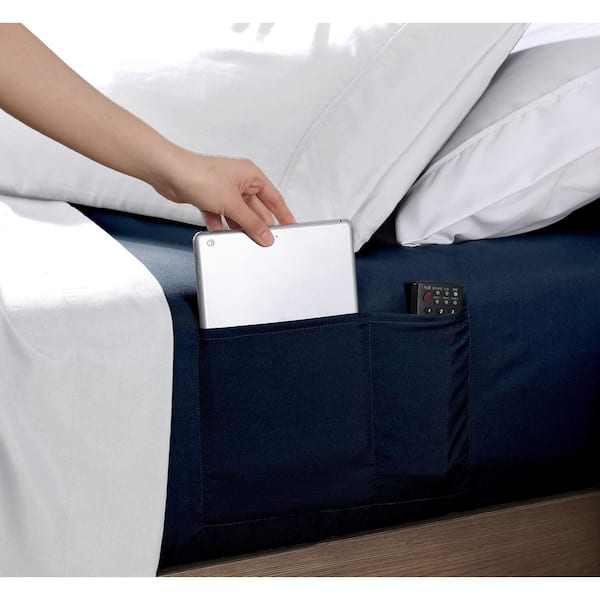 swift home King Size Microfiber Fitted Sheet with 8 in. Double Storage Pockets, Navy