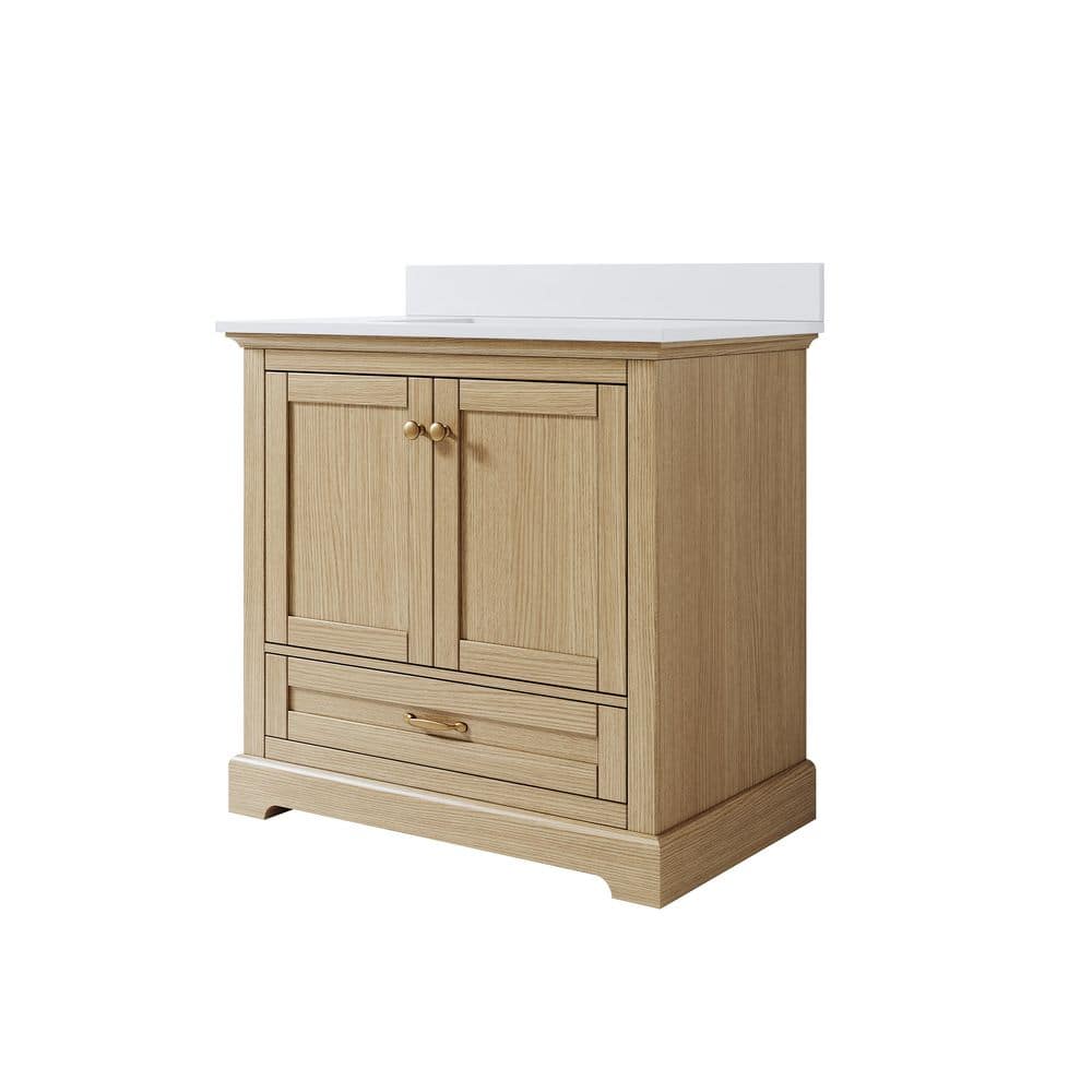 LVD 36 in. Freestanding Solid Wood Oak Bath Vanity with White Cultured Marble Top Assembled, Soft-close Door and Drawer price history on PriceWatchPro