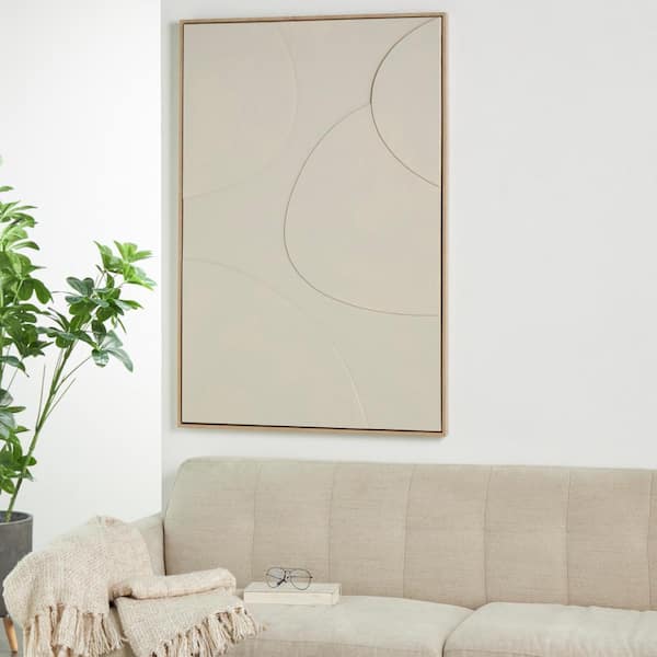 Litton Lane 1- Panel Geometric Framed Wall Art Print with Abstract Circles and Brown Wooden Frame 49 in. x 33 in.