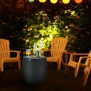 9.5 Gal. 4-in-1 Patio Rattan Cool Bar Cocktail Plastic Outdoor Table Side Table
