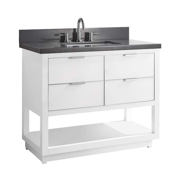 Allie 43 in. Single Sink White with Silver Trim Bath Vanity with Gray Quartz Top