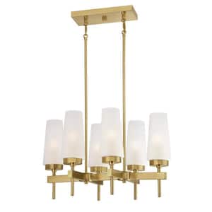 Chaddsford 6-Light Champagne Brass Chandelier with Frosted Glass Shades