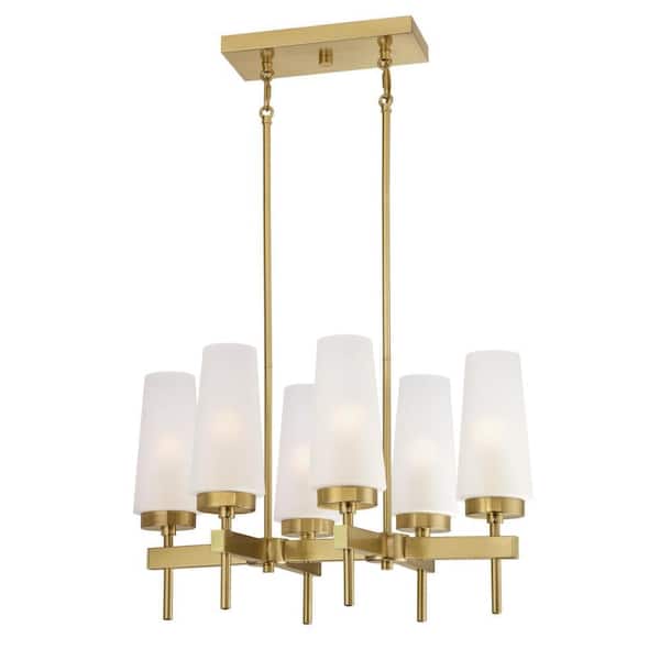 Westinghouse Chaddsford 6-Light Champagne Brass Chandelier with Frosted Glass Shades
