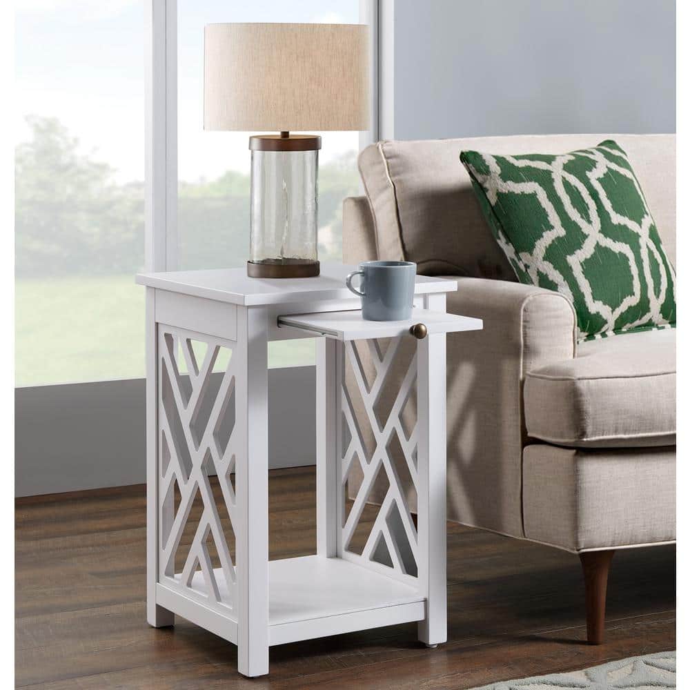 Coventry Pine Wood End Table with Tray Shelf in White