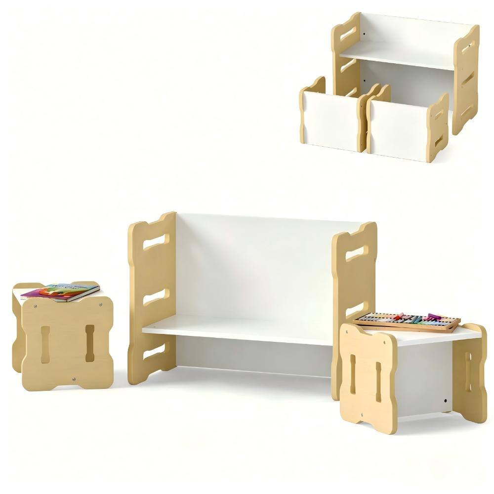 27 in. Natural 3-Piece Toddler Activity Table and Stool Set for Drawing Crafts Snack Time and Play