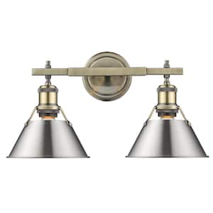Orwell 4.875 in. 2-Light Aged Brass Vanity Light with Pewter Shade