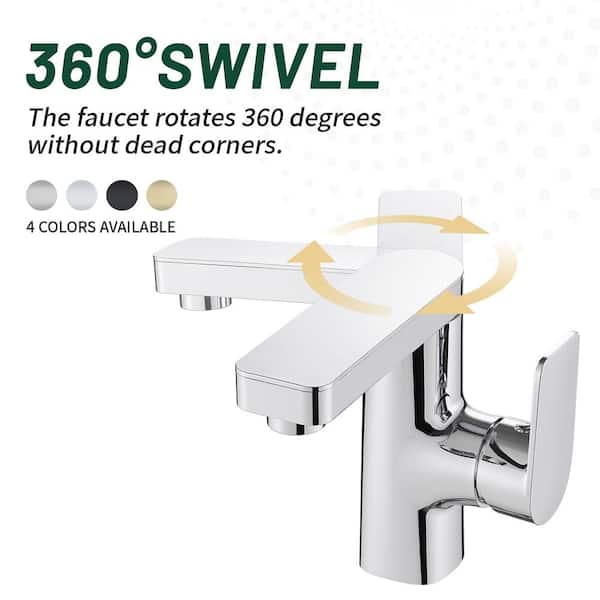 Single Handle Single Hole Low Arc Bathroom Faucet With Metal Pop Up Drain Assembly Swivel Sink Faucet in Chrome