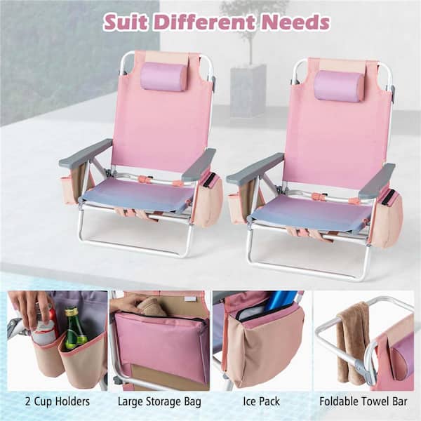 Costway Pink Aluminum Folding Backpack Beach Chair with
