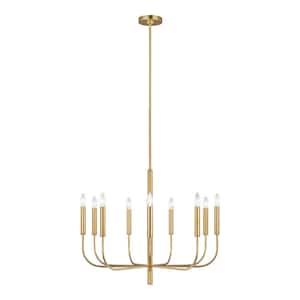 Brianna 9-Light Burnished Brass Minimalist Modern Hanging Candlestick Chandelier with Swivel Canopy