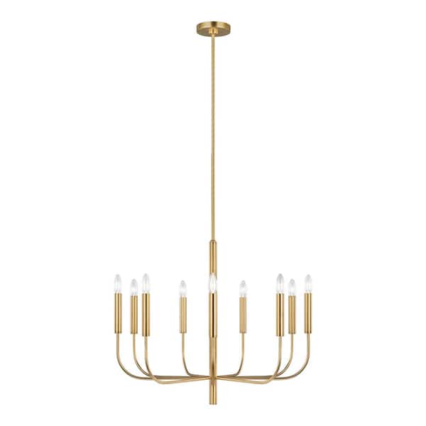 Generation Lighting Brianna 9-Light Burnished Brass Minimalist Modern Hanging Candlestick Chandelier with Swivel Canopy