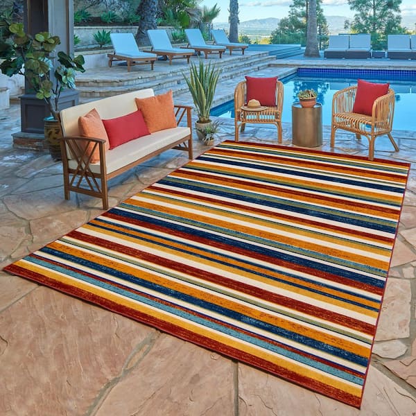 Fosel Muxia Red/Orange 9 ft. x 13 ft. Striped Indoor/Outdoor Area Rug