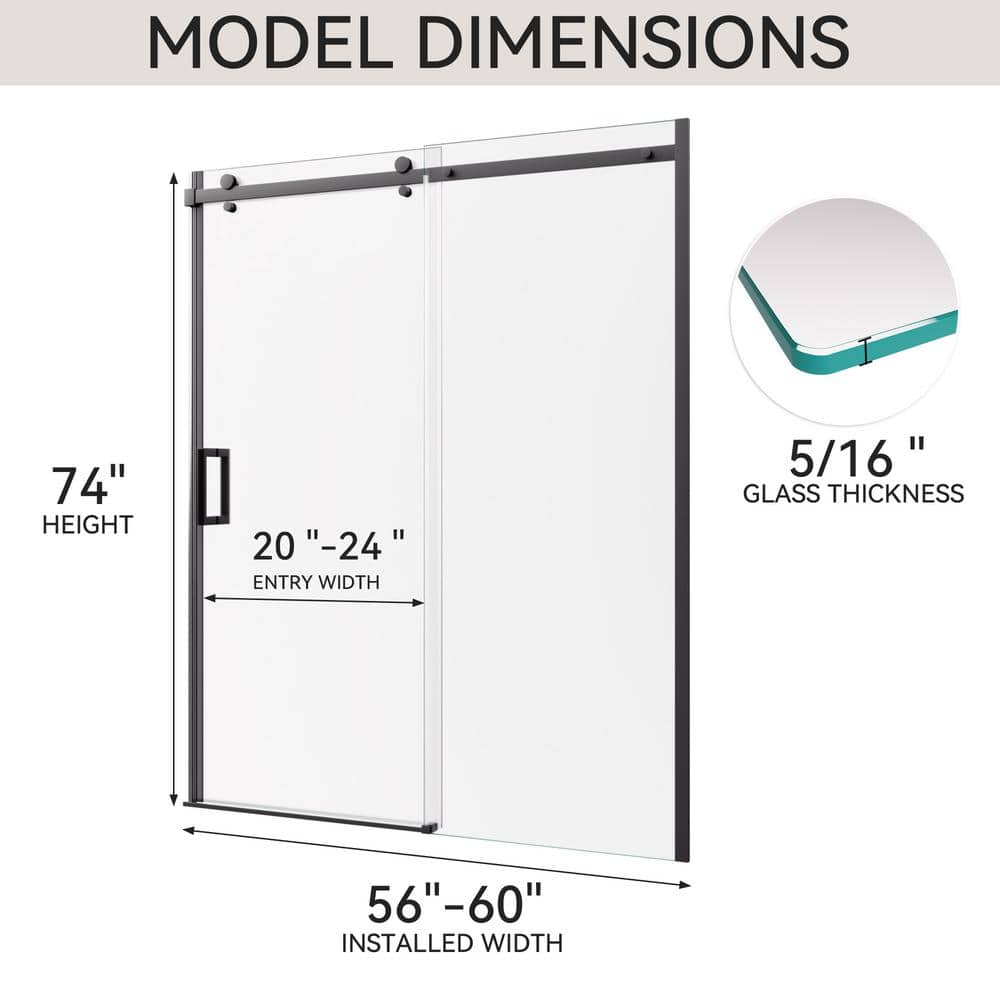 Matte Black Semi-Frameless Sliding Shower Door with Clear Glass