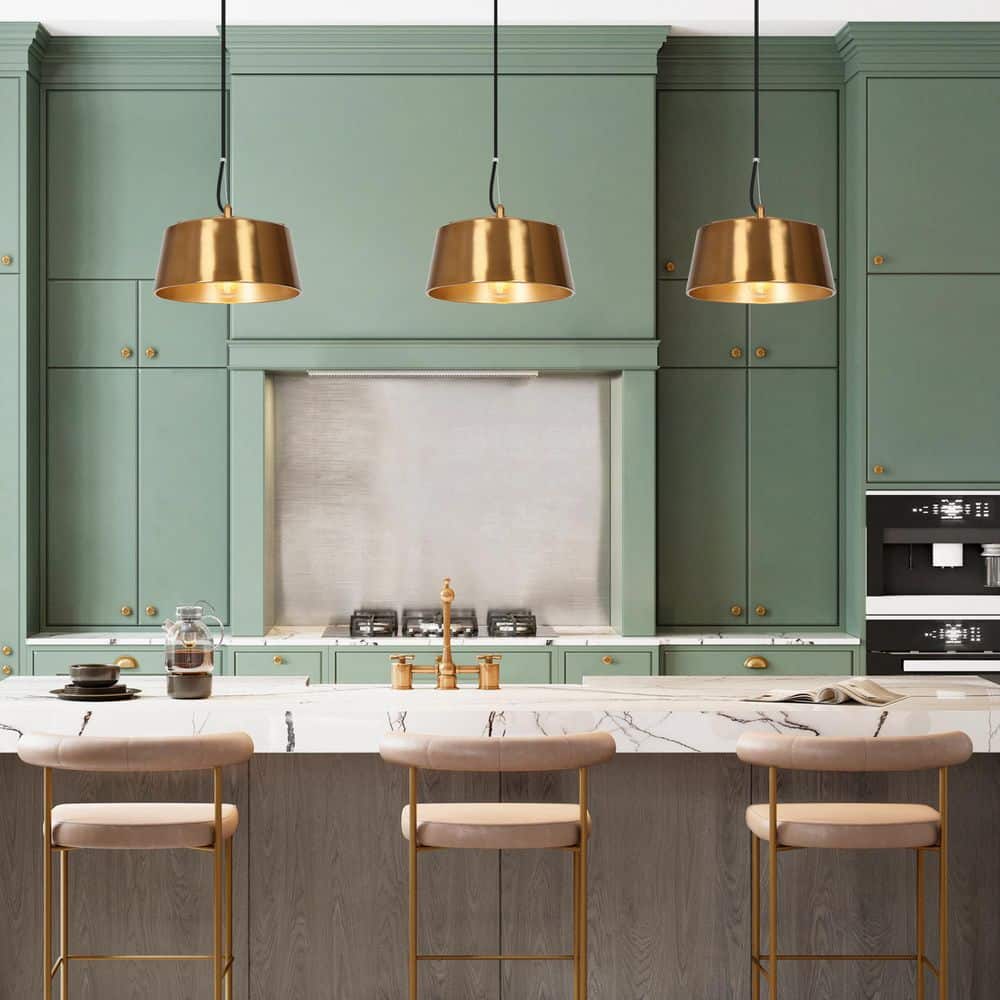 1-Light Plated Brass Modern Industrial Kitchen Island Pendant Light with Metal Shade, Dining Room Foyer Ceiling Lamp price history on PriceWatchPro
