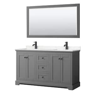 Avery 60 in. W x 22 in. D x 35 in. H Double Bath Vanity in Dark Gray with Carrara Cultured Marble Top and 58 in. Mirror