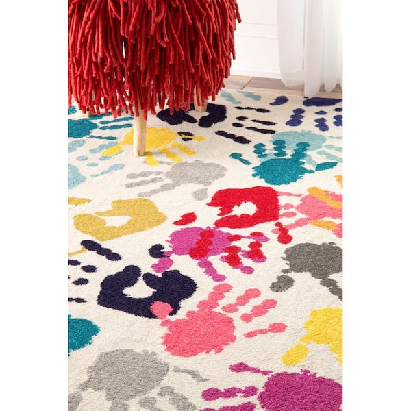 Pinkie Handprint Playmat Multi 10 ft. x 14 ft. Area Rug