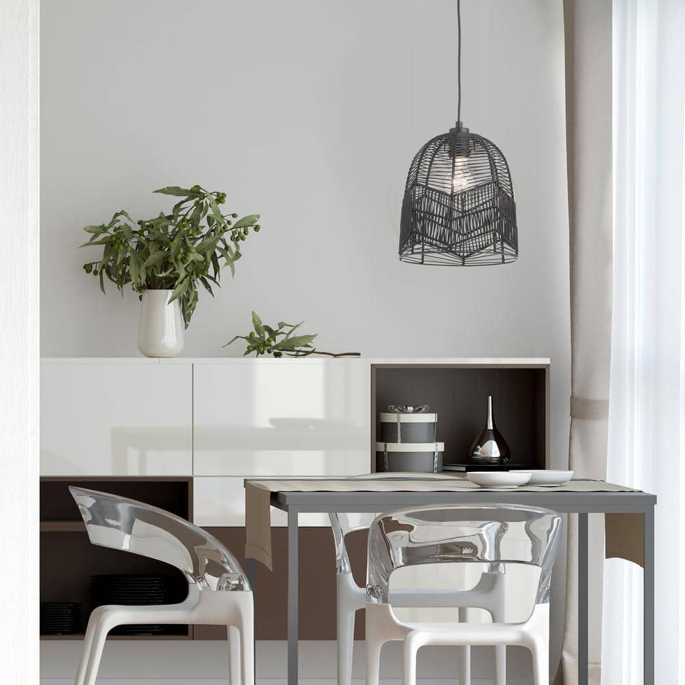 Zola 10'' Adjustable Black Rattan Dome Pendant Light