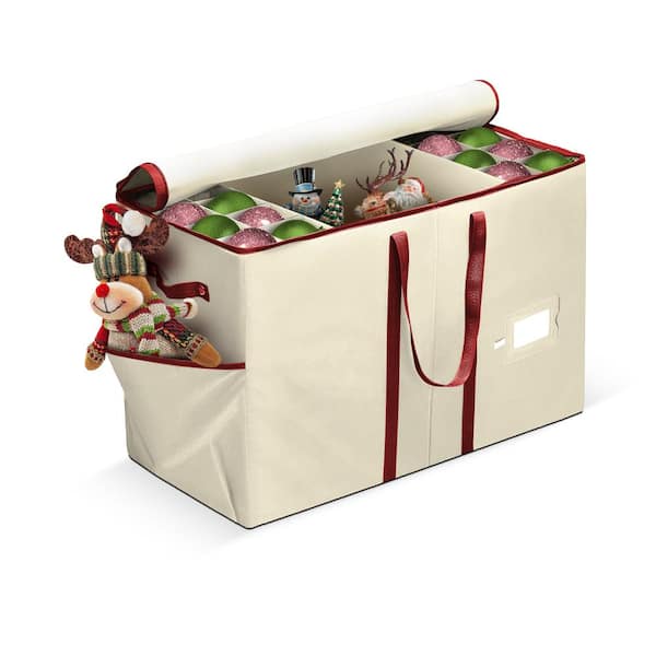 OSTO 16.7 in. Off-White/Ivory Non-Woven Fabric Ornament and Figurine Storage Box 80-Ornaments