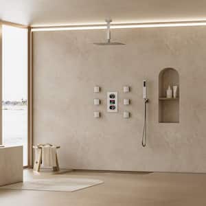 3-Spray 12 in. Square Shower Head 2.5 GPM High Pressure Shower System with LCD Display and Valve in Brushed Nickel