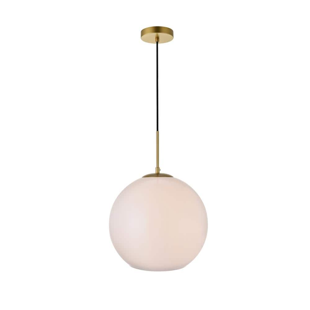 Timeless Home 13.8 in. 1-Light Brass and Frosted White Pendant Light, Bulbs