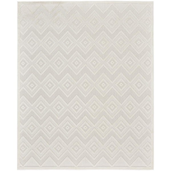 Versatile Ivory White 10 ft. x 14 ft. Diamond Contemporary Indoor Area Rug