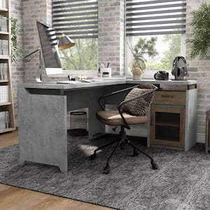 Darande 62.8 in. L-Shape Cement Wood 1-Drawer Writing Desk with Storage