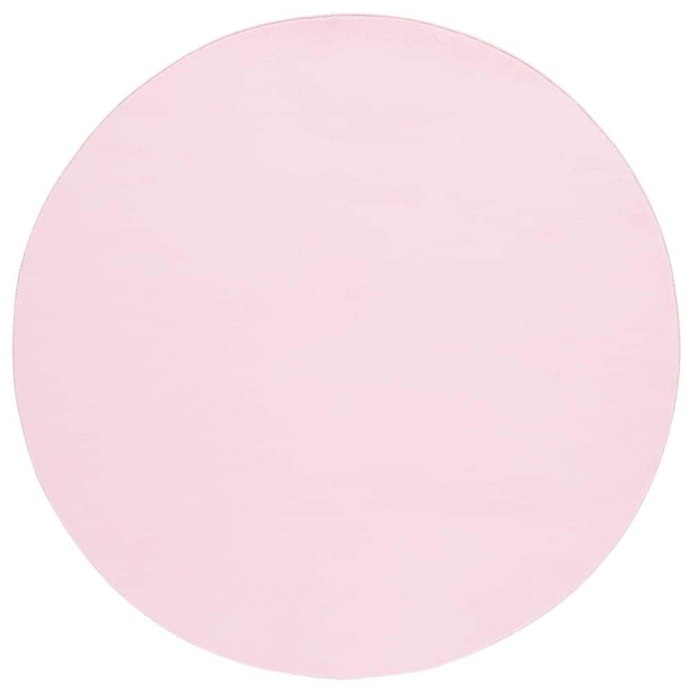 Faux Rabbit Fur Pink 6 ft. x 6 ft. Machine Washable Solid Flokati Round Area Rug