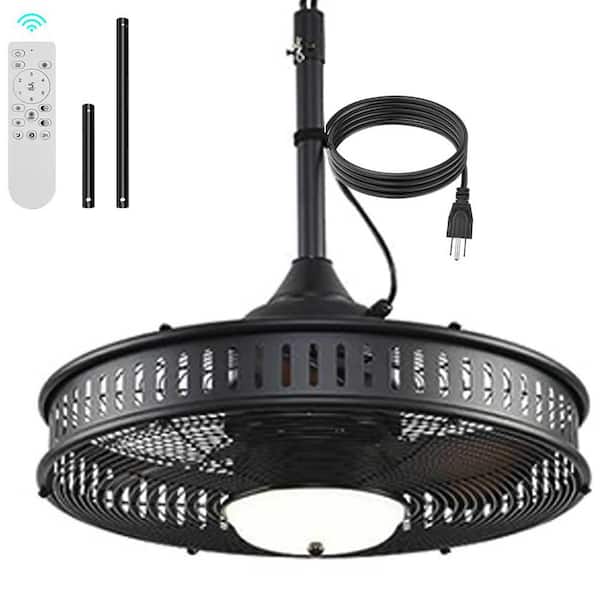 20 in. Black Drum Indoor/Outdoor Downrod Mount Gazebo Ceiling Fan with LED Light 6 Speed IP55 for Gazebos Decks Garage