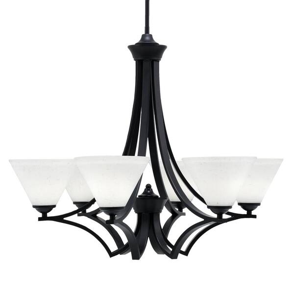 Unbranded Clevelend 6-Light Matte Black Round Chandelier with 7 in. White Muslin Glass Shades, No bulbs included