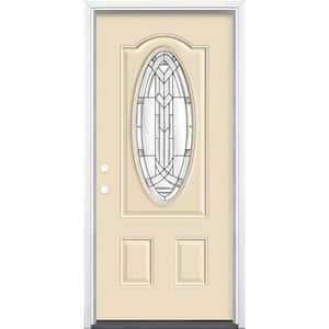 36 in. x 80 in. Chatham 3/4 Oval-Lite Right-Hand Inswing Painted Steel Prehung Front Exterior Door with Brickmold