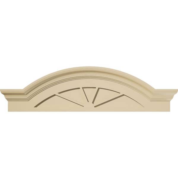38 in. W x 10-1/2 in. H x 2-1/2 in. P Segment Arch W/Flankers 4 Spoke Signature Urethane Pediment, Primed Tan