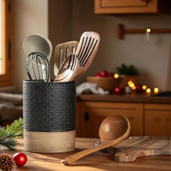 64 oz. Ceramic Coffee Container with Airtight Lid, Food Storage Container, Black Kitchen Canisters for Countertop