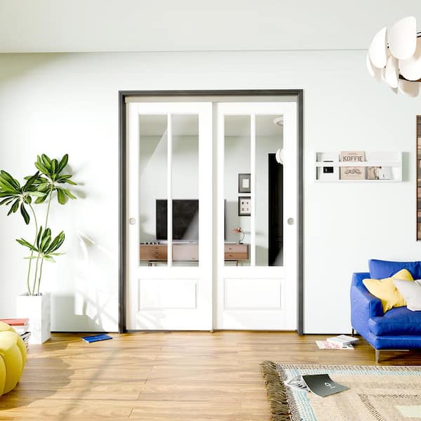 60 in. x 80 in. (Double 30 in. ), 2-Lite, MDF, Painted, Mirrored Glass, White Interior Door Slab with Bypass Hardware