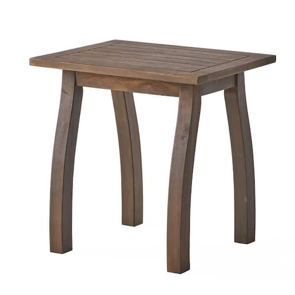 Bang Gray Wood 19.25 in. Outdoor Accent Side End Table with Acacia Wood Slatted Top